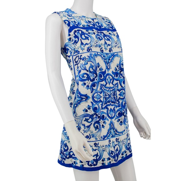 Dolce & Gabbana Dresses & Skirts - Dolce & Gabbana Blue White Majolica Tile Brocade Shift Mini Dress IT 46 US 10